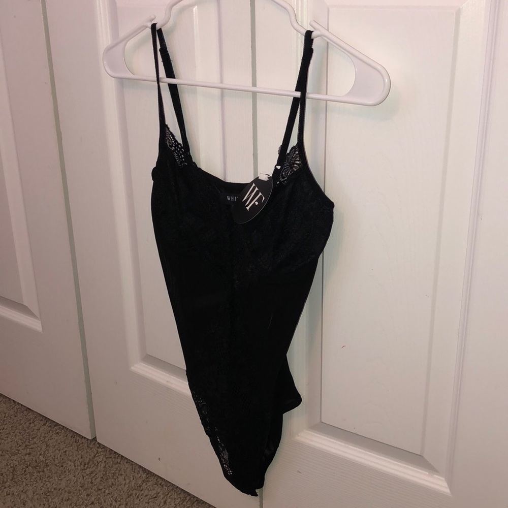 white fox black lace mesh bodysuit